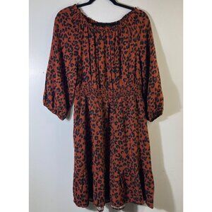 Womens Knox Rose Animal Print Ruched Waist Dress Orange Black S Rayon NWT